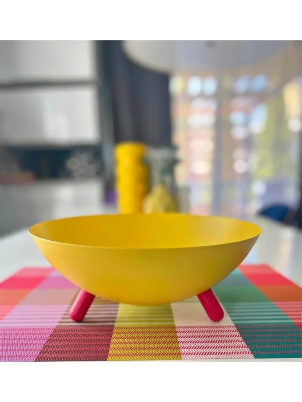 Vintage Ikea Postmodern Swedish Ps Series Yellow and Pink Tripod bowl by Ola Wih
